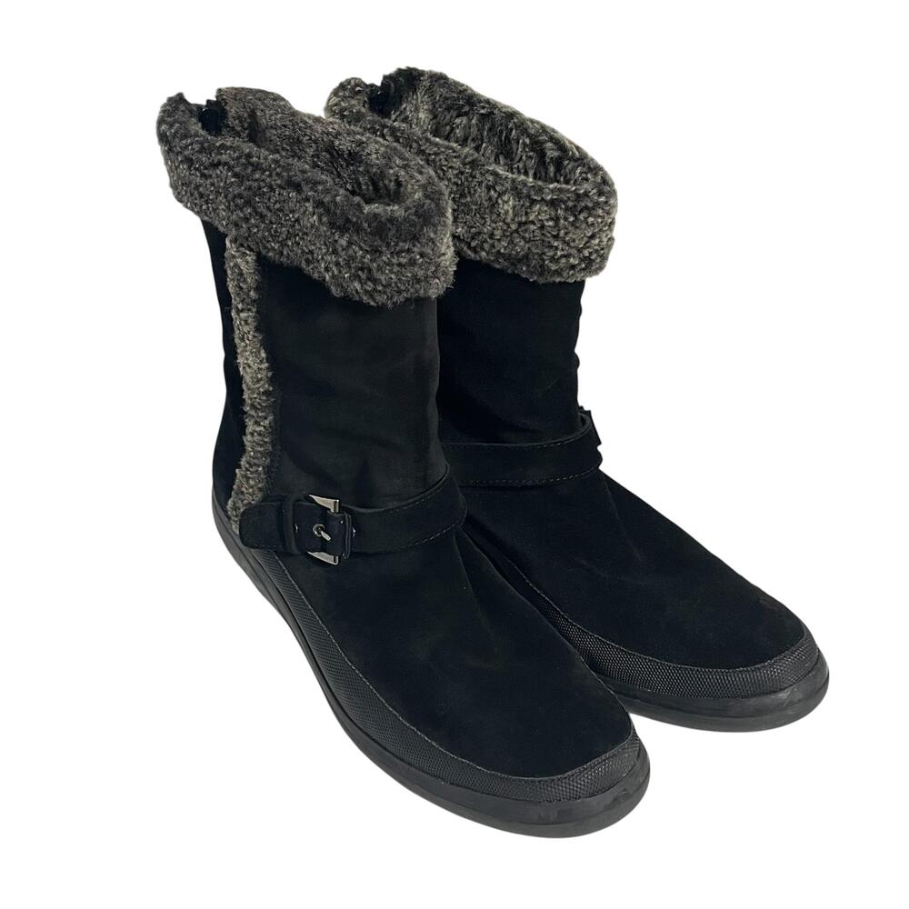 Stuart Weitzman Boots Womens Size 9.5 Black Suede Shearling Lined Zip Winter